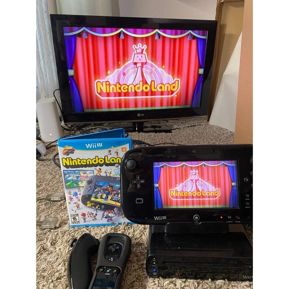 Nintendo Wii U Black 32GB complete Gamepad Wii remote nunchuk cables Clean
